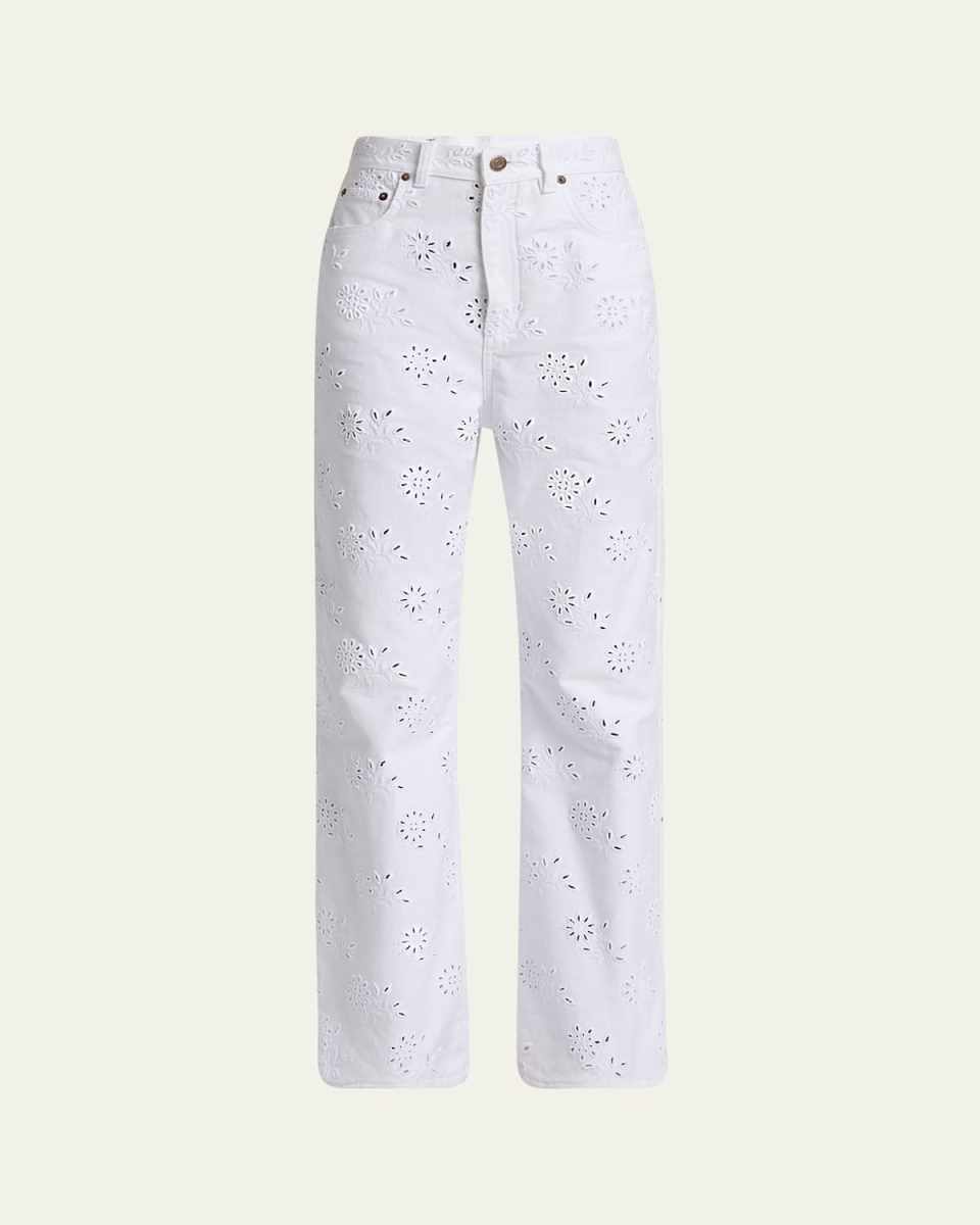 Broderie Anglaise Denim Straight-Leg Jeans